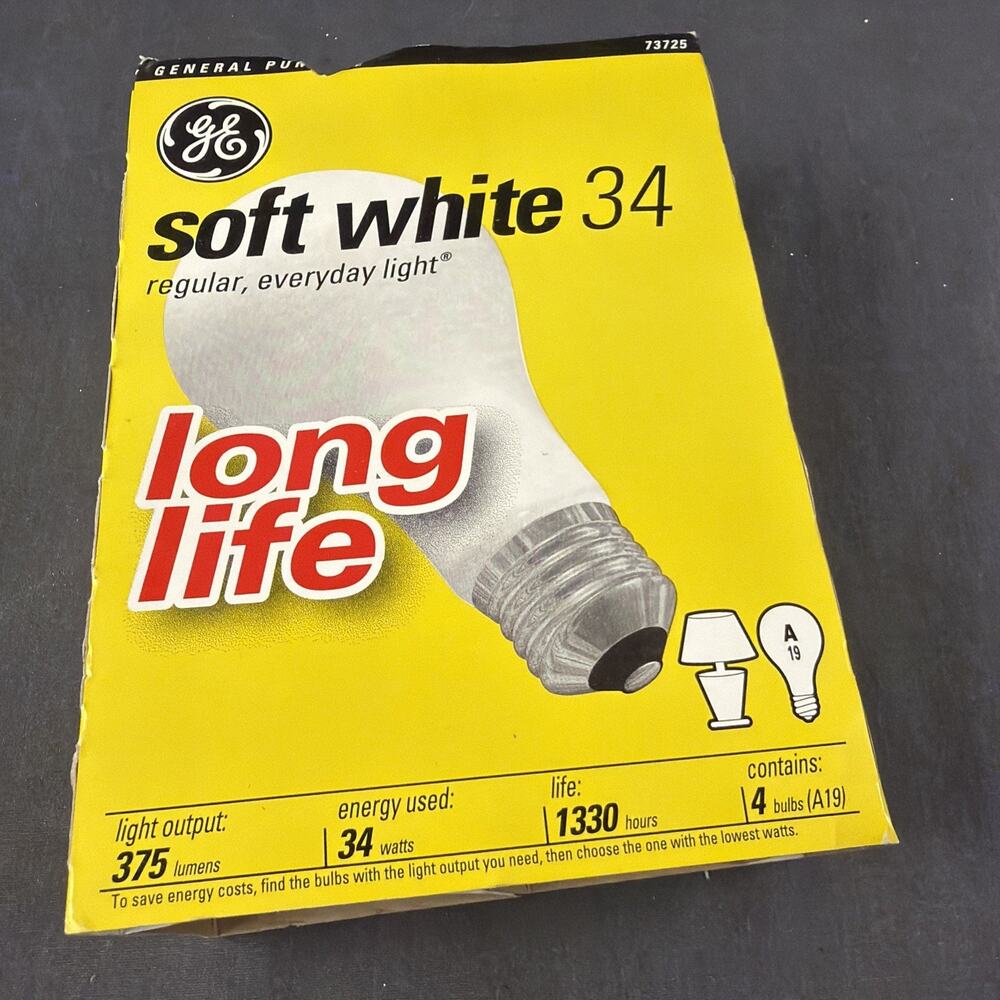 GE 34 Watt Soft White Light Bulbs 3 Pack 375 Lumens Tested